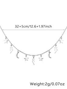 1 Piece Sterling Silver 925 Stylish & Elegant Star Moon Tassel Pendant Necklace - Ideal For Women's Daily, Party, Banquet & Wedding Jewelry Wear. Perfect Jewelry Gifts For Birthdays, Ramadan, Thanksgiving & Anniversary.