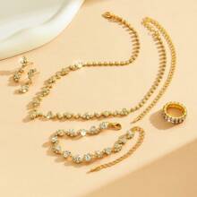 5 Peças Conjunto de Joias Minimalista, Colar com Borla de Strass, Brincos, Pulseira, Anéis | Presente de Casamento para a Noiva, Uso Diário, Festa, Férias | Acessórios Estilosos e Versáteis