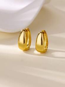 Minimalist Stainless Steel Wide Geometric Hoop Earrings, 18K Gold Plated Waterproof Circular Earrings, Golden Beach Resort Jewelry Wedding Accessories, Gift For Mom/Best Friend - Multicolor - View 2