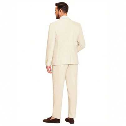 Local Warehouse- Regular Fit For Casual Wear (Blazer Jacket And Pants)  Men's Linen Suits Set - Lightweight, Breathable,
