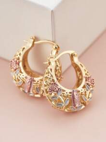 一对优雅镂空雕花耳环，精致配饰，复古波西米亚风格女士首饰，结婚礼物 - 耳環 - 查看 3