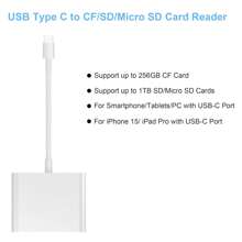 USB C SD Card Reader For Phone 15//Pad, 3-Slot USB Type C To CF/SD/TF Card Adapter Supports Compact Flash/Micro SD Card Compatible With MacBook Pro/Air M1 M2 Android S22 S23
