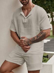 Men's Lightweight Summer Beach Set,Ideal For Resort Wear,Casual Beachwear,Short Sleeve Shirt,Comfortable Wear - 查看 7