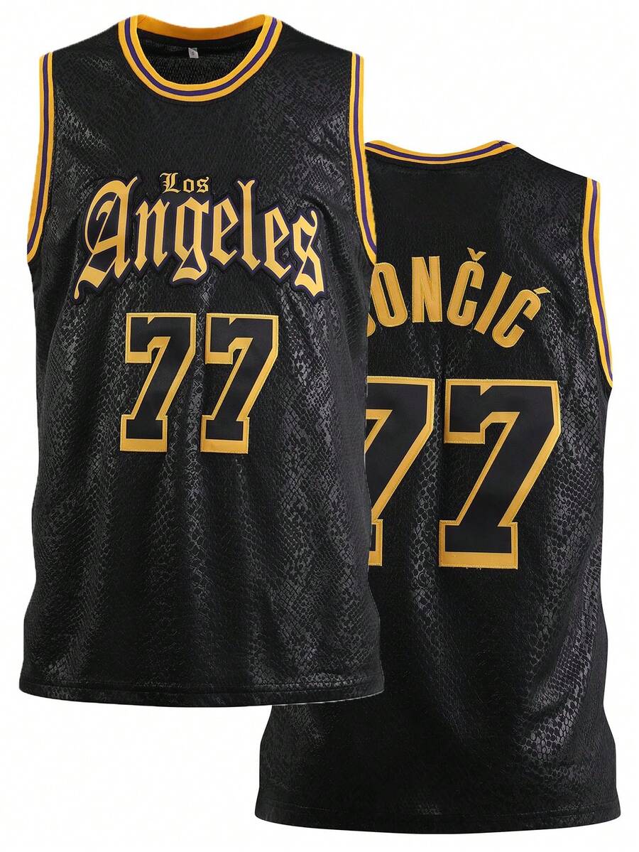 Atonmore Men's Basketball Jersey, No.77 Black, Embroidered & Stitched Basketball Vest, Sleeveless Athletic Shirt - màu đen - Xem 1