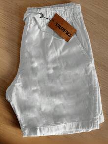 Men's Twill Shorts Simple Casual Fabric Pocket Drawstring Bermuda Shorts - White - View 1