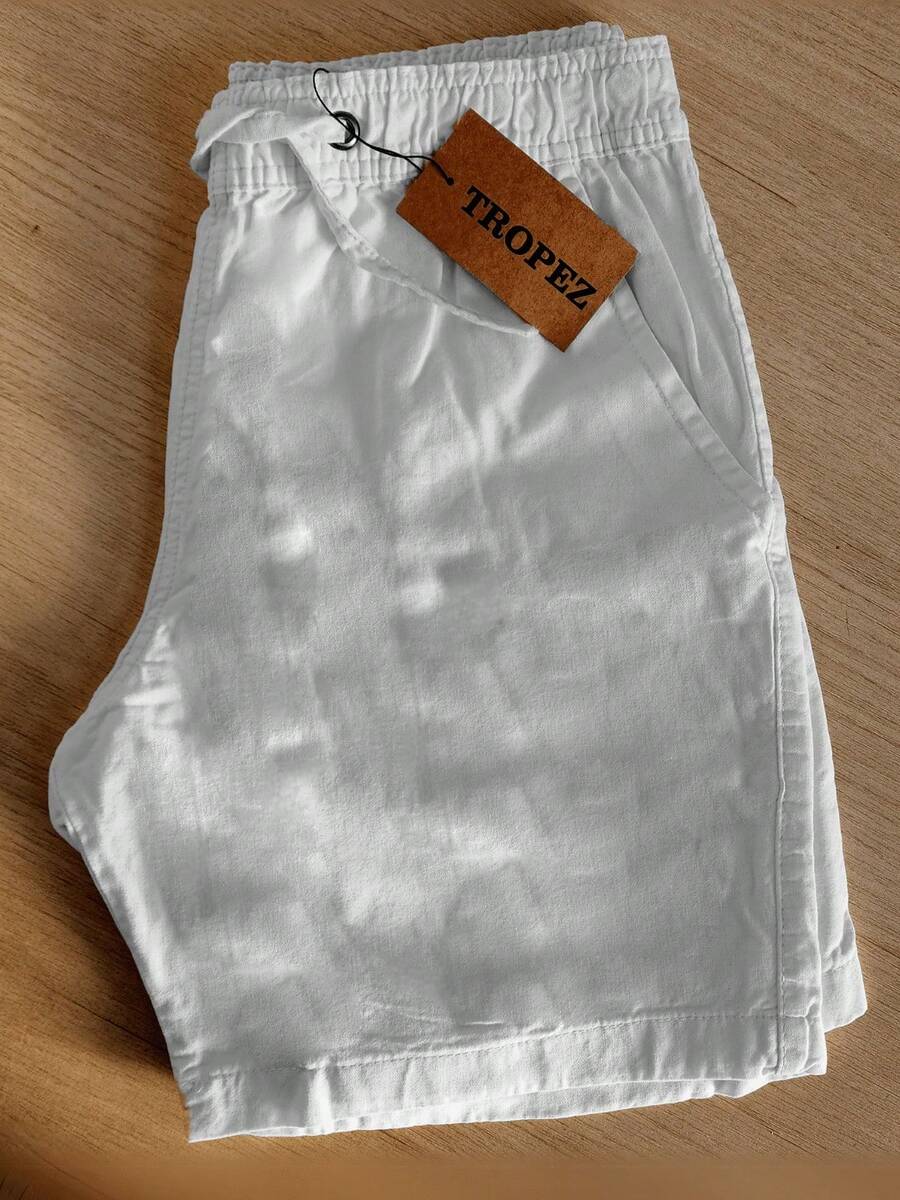 Men's Twill Shorts Simple Casual Fabric Pocket Drawstring Bermuda Shorts - White - View 1