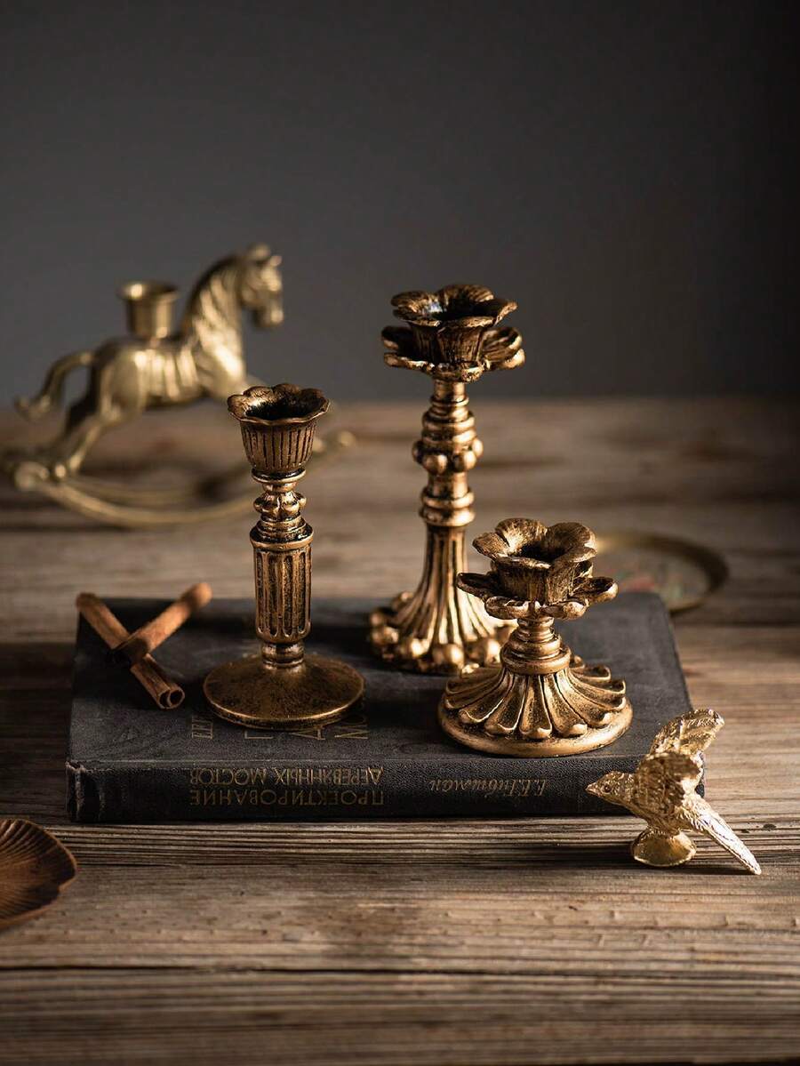 1 件法国古典香薰蜡烛复古树脂仿铜烛台底座 - 适用于客厅、卧室、桌面、餐桌、办公室、电视柜、架子，乔迁最佳礼物