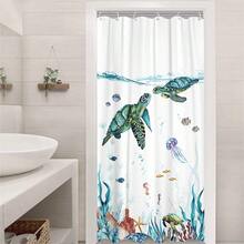 New Fowocu Sea Turtle Stall Shower Curtain Teal Blue Ocean Waterproof Fabric Shower Curtains For Bathroom  Funny Animal Octopus Starfish Anchor Fish Nautical Bath Curtain Dr (Teal, 36''*72'') - 藍綠色 36 英吋寬 x 72 英吋長(1 包) - 查看 1