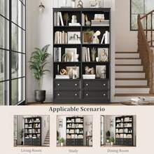 FINETONES 71" Black Bookshelf With 4 Drawers, 6-Tier Double Wide Bookshelves And Bookcases With Storage, Tall Bookshelf Large Op - 1 - View 6