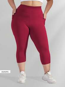 Damskie legginsy kompresyjne z wysokim stanem i skróconymi nogawkami, elastyczne spodnie do jogi w dużych rozmiarach (XL-5X) – elastyczne, dopasowane - Burgund - Zobacz 3