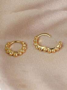 2Pcs Simple Fashion Small Round Bead Hoop Earrings For Women Men Vintage Gold Silver Color Copper Metal Huggie Earrings Female Punk Minimalist Jewelry Accessory