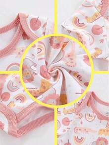 Set 4 Pañaleros Algodón Manga Corta Mamelucos Ropa De Bebés - Rosa - Ver 6