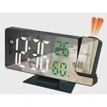 Nuevo reloj de proyección digital temperatura creativa y humedad multifunción espejo luminoso proyección reloj despertador LED proyección electrónica silenciosa - Blanco - Ver 2
