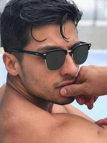 1 件装男士经典复古时尚金属框架时尚眼镜，带侧镜腿，适合户外旅行