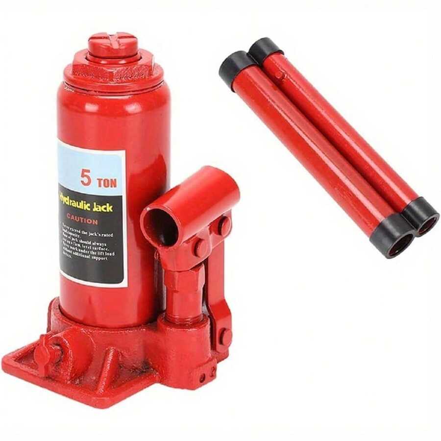 5 Tonne Bottle Jack - Portable Heavy Duty Car Lift For Cars, Trucks And Trailers Compact Design With High Lifting Capacity Ideal For Repairs And Maintenance - Red - View 1