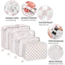 8pcs Travel Packing Cubes Set,Travel Portable Clothes Storage Bags, Compression Storage Shoe Bag, Clothing Underwear Bag, Luggage Packing Organizers,Pack Your Luggage With Ease ,Travel Essential Accessories - 淺粉格子 - 查看 3