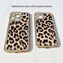 1pc Rhinestone Fashionable Leopard Print Gold Plated Phone Case Compatible With IPhone 11/11 Pro/11 Pro Max/12/12 Pro/12 Pro Max/13/13 Pro/13 Pro Max/14/14 Pro/14 Pro Max/15/15 Pro/15 Plus/15 Pro Max/16/16 Pro/16 Pro Max/16 Plus - Multicolor - View 4