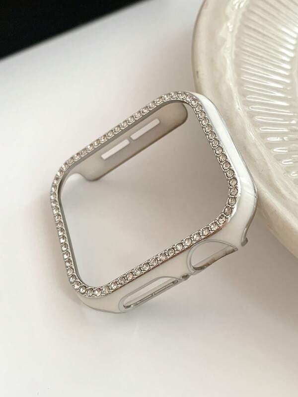 1PC White Shiny Rhinestone Decor Hollowed Out Case Flashing Anti-Fall Laser Engraving Bumper Cover, For Apple Watch Case 40/41/42/44/45/46/49MM, For Apple Watch Series Ultra/SE/10/9/8/7/6/5/4, Intelligent Watch Case Accessories