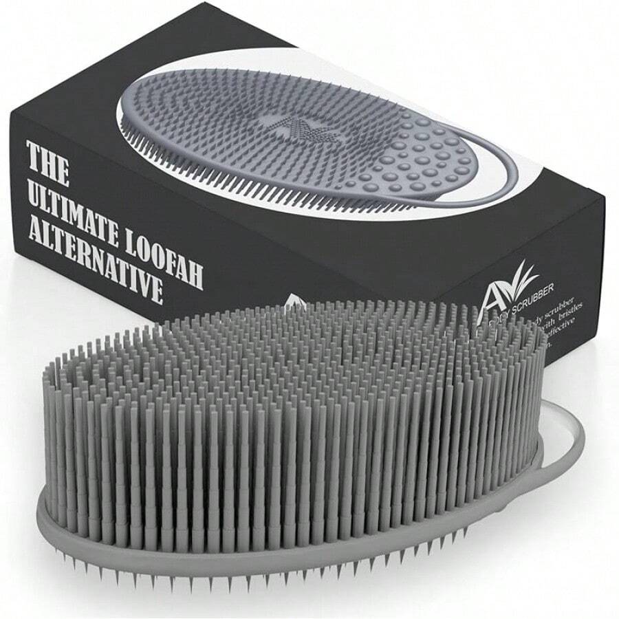Avilana Silicone Body Scrubber – Gentle Shower Brush & Loofah – Silver-Infused Options – Fast-Drying, Hygienic, BPA-Silicone Body Exfoliator Sensitive Skin, Men & Women - S2-gray - 查看 1