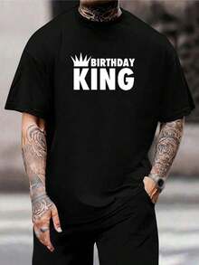 Camiseta para hombre Birthday King - Regalo de cumpleaños divertido para él - Mejor camiseta para fiesta de cumpleaños - Camiseta informal de cuello redondo - Regalo de cumpleaños de manga corta negra para novio, marido, hermano - Negro - Ver 1