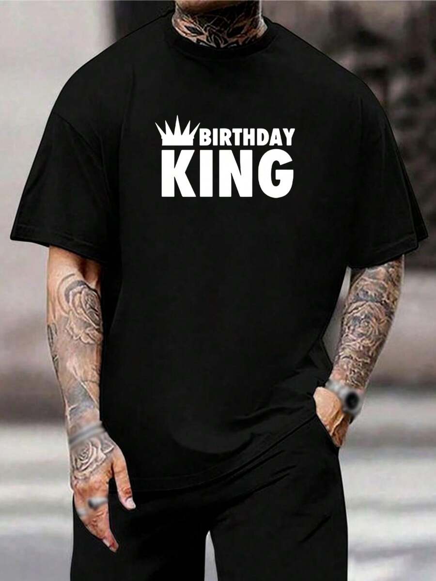 Camiseta para hombre Birthday King - Regalo de cumpleaños divertido para él - Mejor camiseta para fiesta de cumpleaños - Camiseta informal de cuello redondo - Regalo de cumpleaños de manga corta negra para novio, marido, hermano - Negro - Ver 1