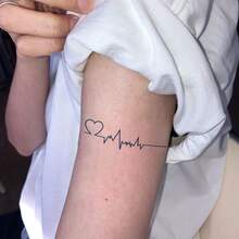 2 张/套大胆创意感人临时纹身、心电图、化妆设计、人体彩绘、防水防汗持久、逼真无眩光的理想礼物 - 黑色 - 查看 6