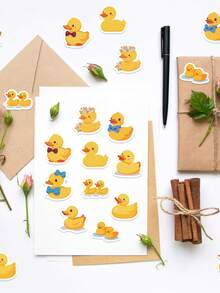 500 piezas Rollo de pegatinas de pato, 10 estilos diferentes de pegatinas de goma amarilla de pato, pegatinas de vinilo resistentes al agua (500 piezas por rollo) - Amarillo - Ver 5