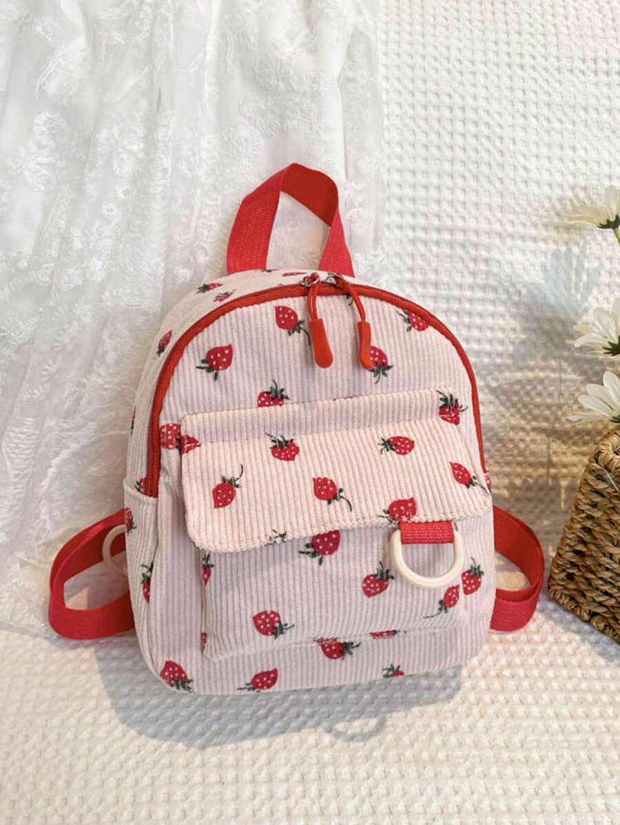Mochila de gran capacidad de pana linda, adecuada para viajes, salidas de primavera, escuela o como bolso pequeño, con estampado aleatorio - Rosa - Ver 1