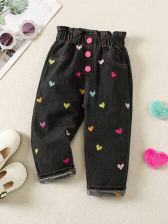 New Baby Girls Asymmetrical Heart Broderade Casual Daily Wear Jeans