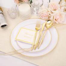 1套20件白色带边圆形甜点盘，包含（7.5英寸/10.25英寸餐盘）和高品质沙拉碗，可重复使用且易于清洁。非常适合婚礼、情人节、生日和节日聚会。,学校用品 - 彩色 - 查看 6