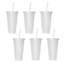 6 Peças Copo Sólido Personalizado de 710ml PP com Canudo, Copo de Bebida de Plástico para Festas, Praia, Dia das Mães, Lembrança de Casamento