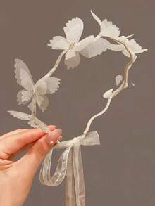 1pc Fashionable Cute Pearl Butterfly Headband - Beige - View 2