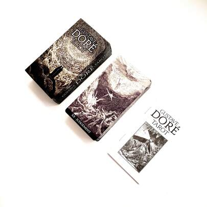 1 pachet de cărți de tarot Gustave Golden și pachet de cărți de tarot negre din catifea, buzunar - 78 de cărți, opera de artă mistică color cu ghid, carton premium, instrument clasic de divinație pentru începători și experți, joc de masă cu cărți de domeniu divin, joc de societate