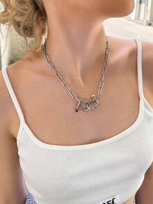 DareSee A Women's Crystal Chain Necklace With A Horseshoe Style Buckle, With Different Chain Styles Adding A Unique Flavor, Making It A Suitable Choice For Daily Wear MusicFest Y2KFest Back To School Autumn Winter Gifts Music Fest - Silver - View 1