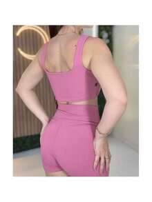 Fitness Short Set With Thick Strap Top - 玫瑰紅 - 查看 2