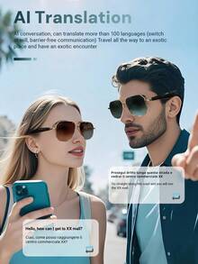 AI Translation Glasses, Wireless Smart Glasses, Support 100+ Languages, Anti-Blue Light Lenses, Built-In Microphone/Speaker, Open Ear Music & HD Calling, Control Photo Taking, USB Magnetic Charging, 360° Spatial Surround Sound, Fashionable Design For Office, Fitness, Hiking, Travel, Business, Study, Perfect Gift For Men And Women - Silvery frame, blue-violet lenses - 查看 5