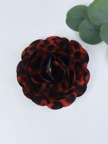 15cm Exaggerated Vintage Leopard Print Luxurious Fabric Multi-Layered Rose Camellia Flower Brooch For Women, High-End