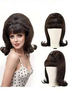 Retro 14-Inch Women's Wig With Flat Bangs - Short Straight Hairstyle, Heat-Resistant Synthetic Hair, Perfect For Role-Playing, Daily Holidays, Christmas, Valentine's Day And Music Festivals, Retro Style, Daily Parties, Synthetic Hair, And Party Daily Wigs