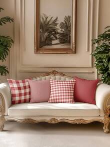 4 أغطية وسادات بنمط الشريط والمربعات الحمراء عيد الميلاد، ناعمة وممتعة جدا، الأكثر مبيعا، أغطية وسائد زخرفية للمنزل والأريكة وغرفة المعيشة والنوم، بدون إدراج - الأحمر - مشاهدة 4