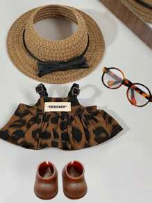 1-3pcs Labobo Doll Clothes Accessory, Leopard Print Strap Jumpsuit, Key Chain Decor