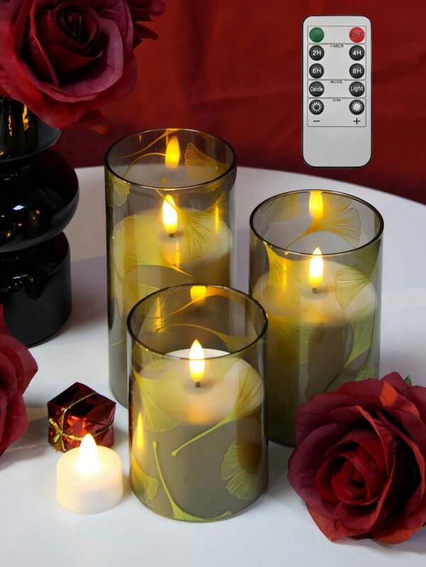3 pezzi di candele LED a forma di ginkgo con timer, luci tremolanti in acrilico infrangibili con telecomando a 10 tasti e timer ciclo 24h, per la decorazione della casa, feste, matrimoni, vacanze, regali, decorazioni natalizie, D3 x 4 5 6
