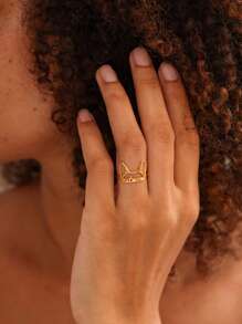 Anillo personalizado con forma de orejas de perro para hombres y mujeres, anillo con nombre de mascota lindo, anillo de acero inoxidable en color plateado o dorado, accesorios para boda, compromiso, uso diario, regalos de aniversario y día de San Valentín
