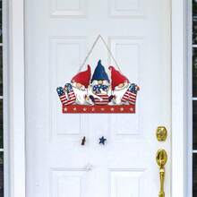 4th Of July Hanging Door Sign, Patriotic Door Hanger Rustic Star Stripe Plaque Independence Day Decorations - Dark Blue - View 3