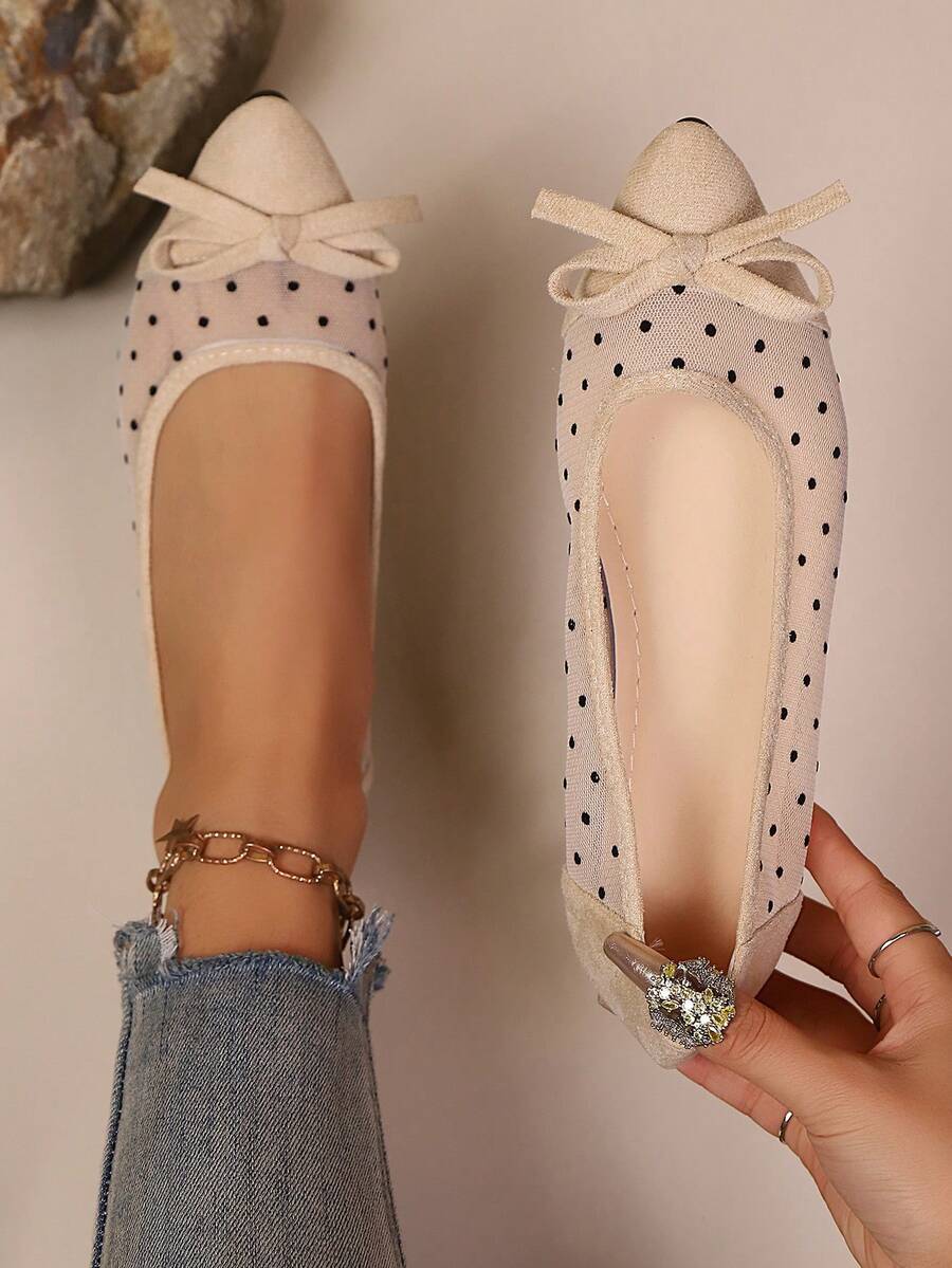 Women's Breathable Mesh Pointed Toe Colorblock Flats, Comfortable Minimalist Modern Casual Street Style Versatile Loafers (Size Runs Small, Narrow Feet, Suggest Ordering 2 Sizes Up) - Apricot - View 1