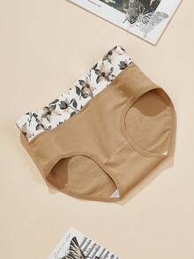 4 件套女士纯棉高腰内裤，简约大码印花图案三角裤 - 彩色 - 查看 4
