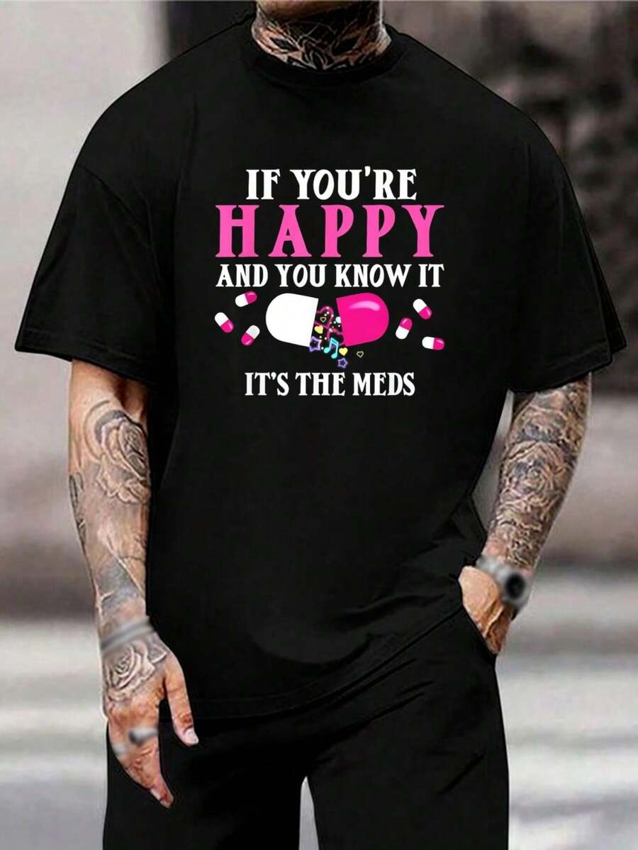 Camiseta divertida con diseño de píldoras - Camiseta de medicamentos alegres para médicos, enfermeras, farmacéuticos y estudiantes de medicina - Regalo novedoso de manga corta negra para hombres - Negro - Ver 1