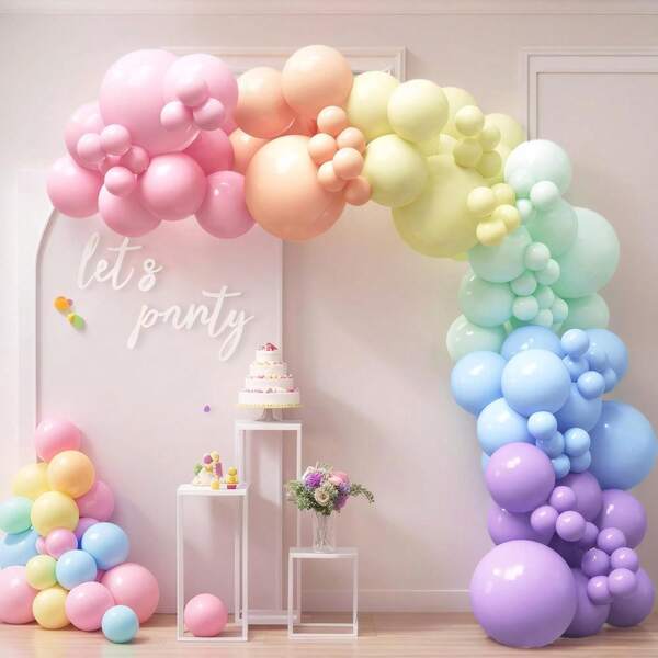 129 pièces Set de guirlande de ballons arc-en-ciel, incluant des ballons en latex rose clair, orange, jaune, bleu, violet. Parfait pour les décorations de fête d'anniversaire, mariages, demandes en mariage, décorations de baby shower et fournitures pour fête d'anniversaire sur thème arc-en-ciel.