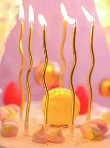 6/12/18 Peças Velas Curvas Coloridas Douradas, Velas de Aniversário, Decorações Insertas para Bolo, Decoração de Bolo, Suprimentos de Cozimento, Decorações de Cozimento, Decorações de Casamento, Suprimentos de Festa, Decorações