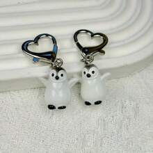 3D Penguin Love Key Chain - 1 Pair Adorable Penguin Couple Resin Pendant, Suitable For Bags And Earphone Accessories, Women's Keychain With Heart Card Ring, Ideal Valentine's Day Gift Decor, Warm Embrace Love Penguin Keychain, Gift For Best Friends, Wife, Husband, Boyfriend, Girlfriend
