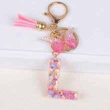 时尚红色首字母钥匙扣 A-Z 英文字母钥匙扣爱心流苏挂饰 女士背包手提包装饰 情人节圣诞礼物创意